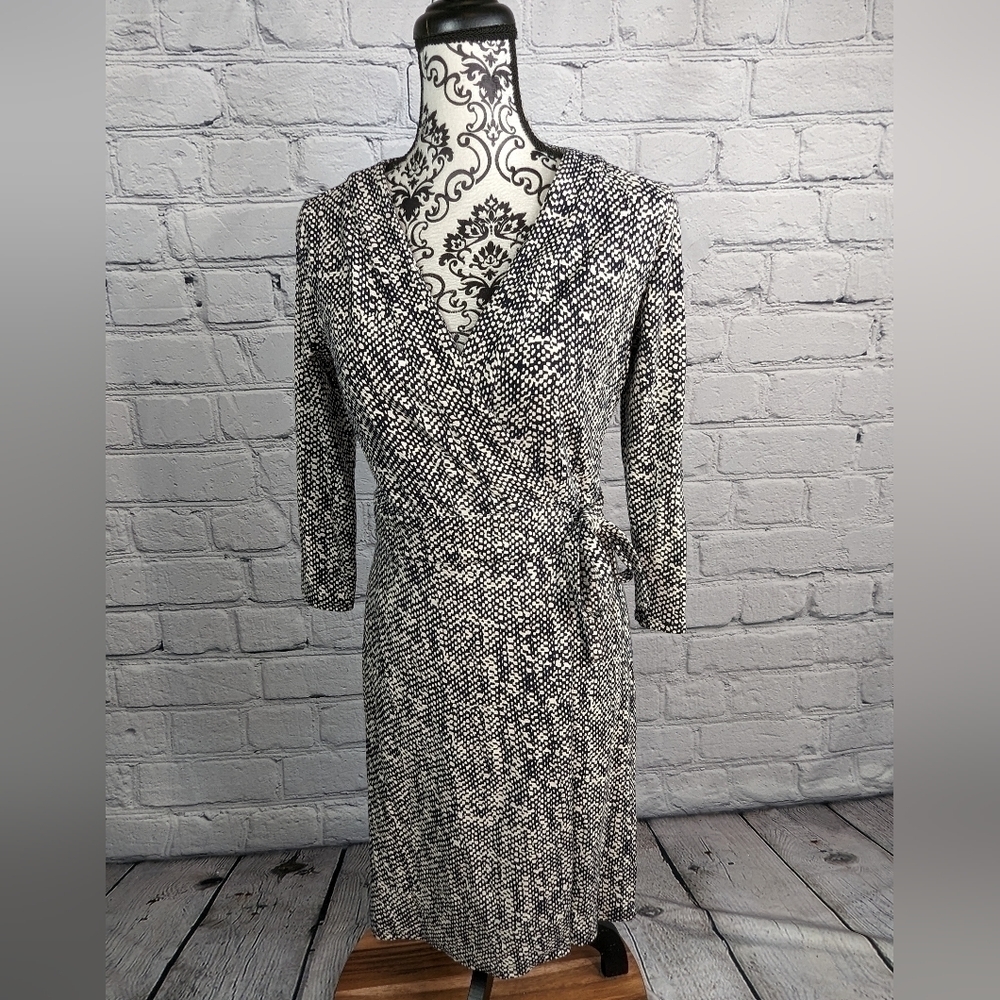 Ann Taylor women's long sleeve stretch knit wrap dress geometric print sz 4 bb06